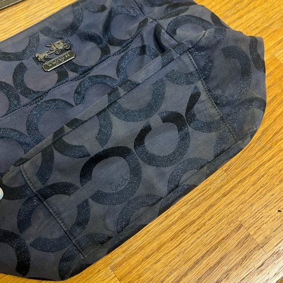 Coach Navy C Logo Shoulder Bag in shimmer canvas - Picture 3 of 16